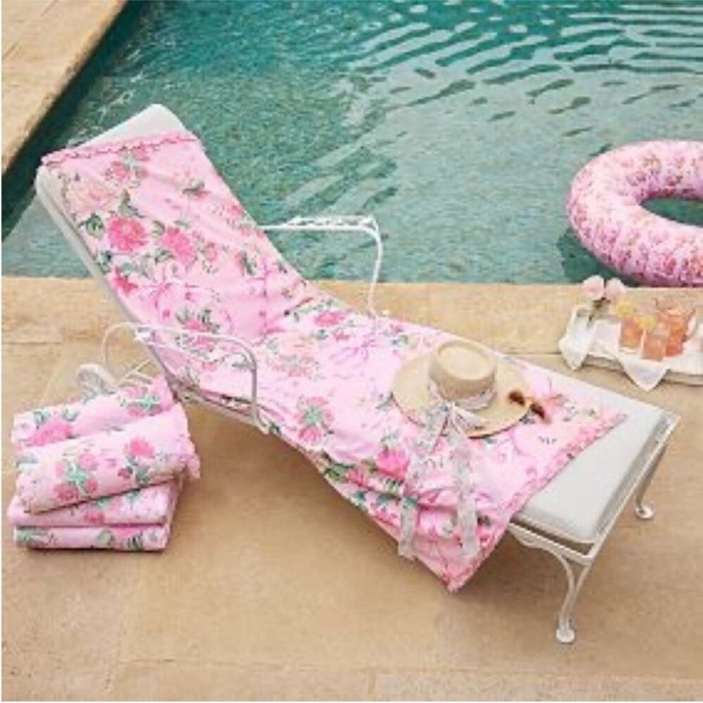 Love Shack Fancy Floral Pink Cabbage Rose XL Beach Towel